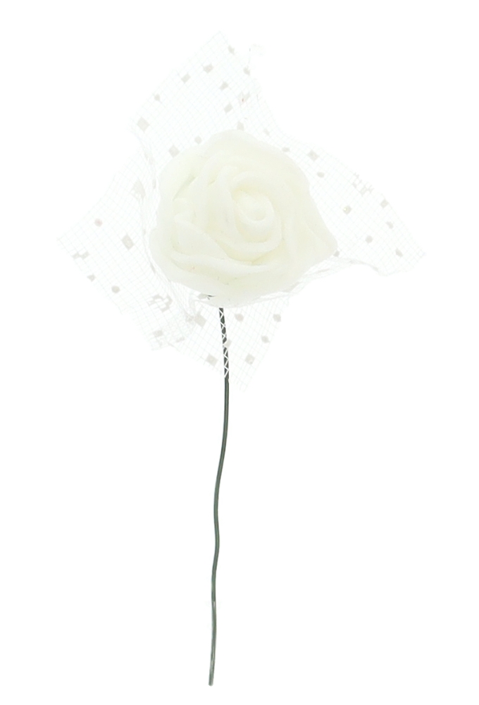 Kado Decoratie Bloem mini Roosjes Wit & Tule Met IJzerdraad 2cm 24st Kado Decoratie Bloem mini Roosjes Wit & Tule Met IJzerdraad 2cm 24st