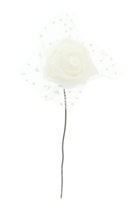 Kado Decoratie Bloem mini Roosjes Wit & Tule Met IJzerdraad 2cm 24st Kado Decoratie Bloem mini Roosjes Wit & Tule Met IJzerdraad 2cm 24st