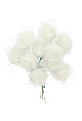 Kado Decoratie Bloem mini Roosjes Wit & Tule Met IJzerdraad 2cm 24st Kado Decoratie Bloem mini Roosjes Wit & Tule Met IJzerdraad 2cm 24st