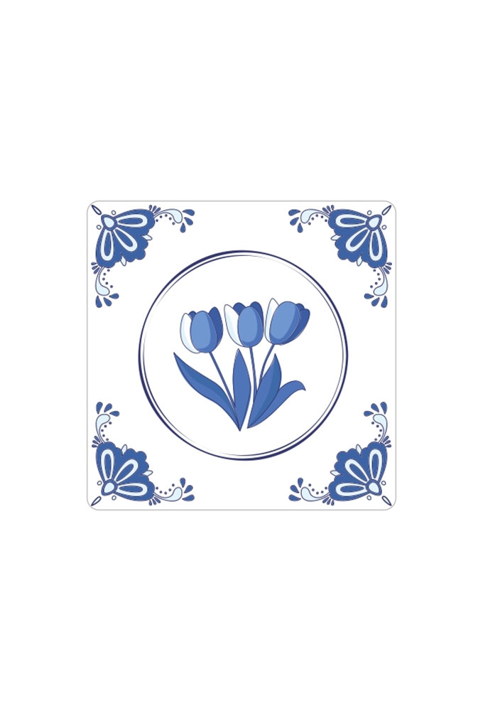Etiketten Everyday Delfts Blauw Tulp 4x4cm 250stuks OP IS OP