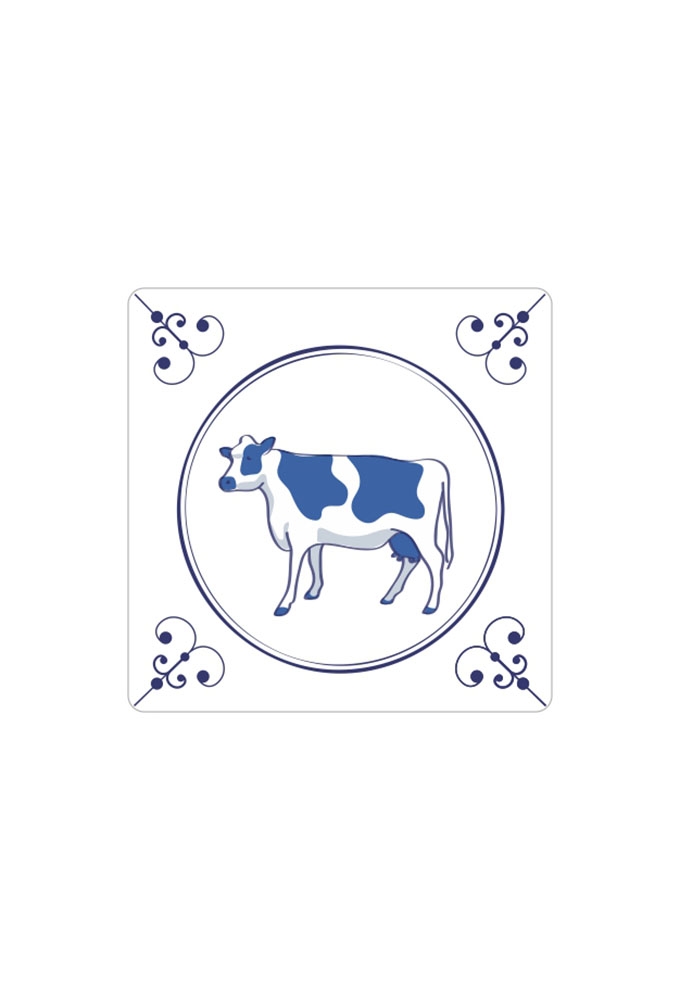 Etiketten Everyday Delfts Blauw Koe 4x4cm 250stuks