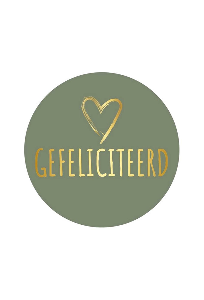 Etiketten Gefeliciteerd Salie Groen & Metallic Goud 3,9cm 250stuks Etiketten Gefeliciteerd Salie Groen & Metallic Goud 3,9cm 250stuks