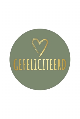 Etiketten Gefeliciteerd Salie Groen & Metallic Goud 3,9cm 250stuks Etiketten Gefeliciteerd Salie Groen & Metallic Goud 3,9cm 250stuks