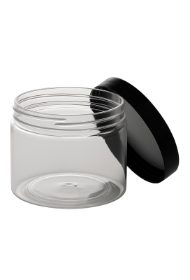 Plastic Potje Met Zwart Schroefdeksel 8.5x6.5cm inhoud 255ml 6stuks Plastic Potje Met Zwart Schroefdeksel 8.5x6.5cm inhoud 255ml 6stuks