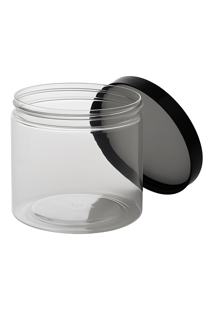 Plastic Potje Met Zwart Schroefdeksel 9.8x10cm inhoud 600ml 6stuks