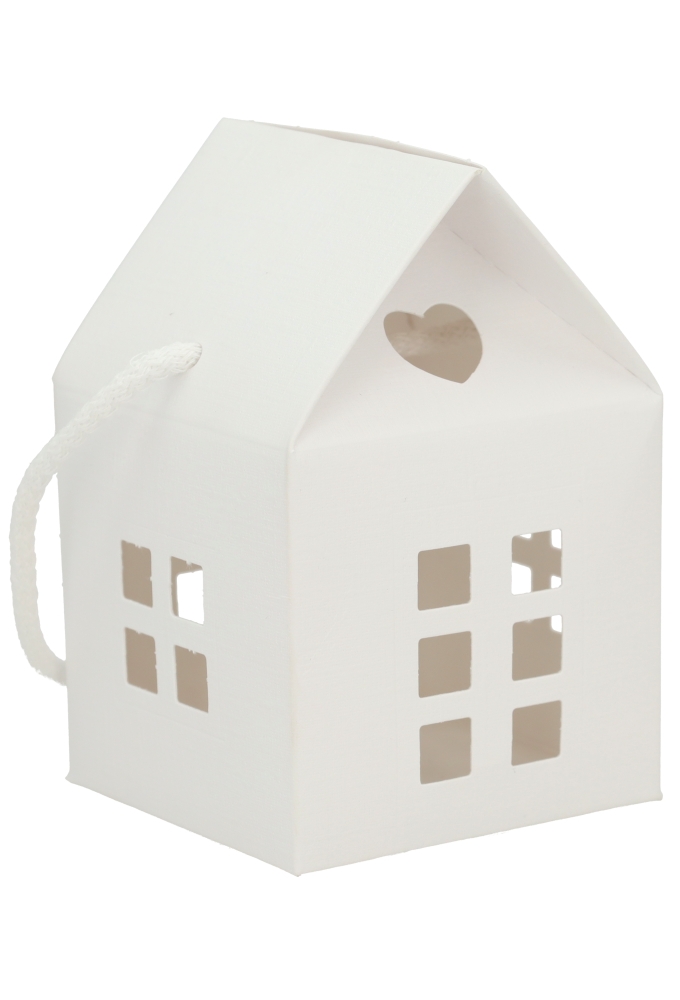Geschenkdoos Huisje Wit Met Relief & Koord 8x8x8cm 10stuks