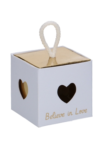 Kadodoos Wit & Goud Hartje Venster Kubus 250gr 5x5x5cm 10stuks