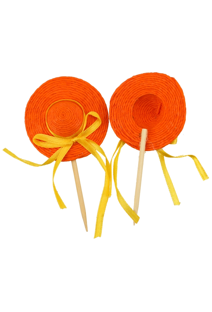 Kado Decoratie Hoedje Oranje 5.5cm & lintje Met Prikker 10stuks