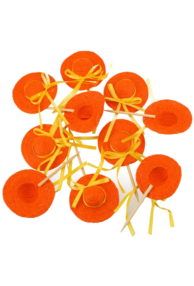 Kado Decoratie Hoedje Oranje 5.5cm & lintje Met Prikker 10stuks Kado Decoratie Hoedje Oranje 5.5cm & lintje Met Prikker 10stuks