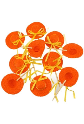 Kado Decoratie Hoedje Oranje 5.5cm & lintje Met Prikker 10stuks Kado Decoratie Hoedje Oranje 5.5cm & lintje Met Prikker 10stuks