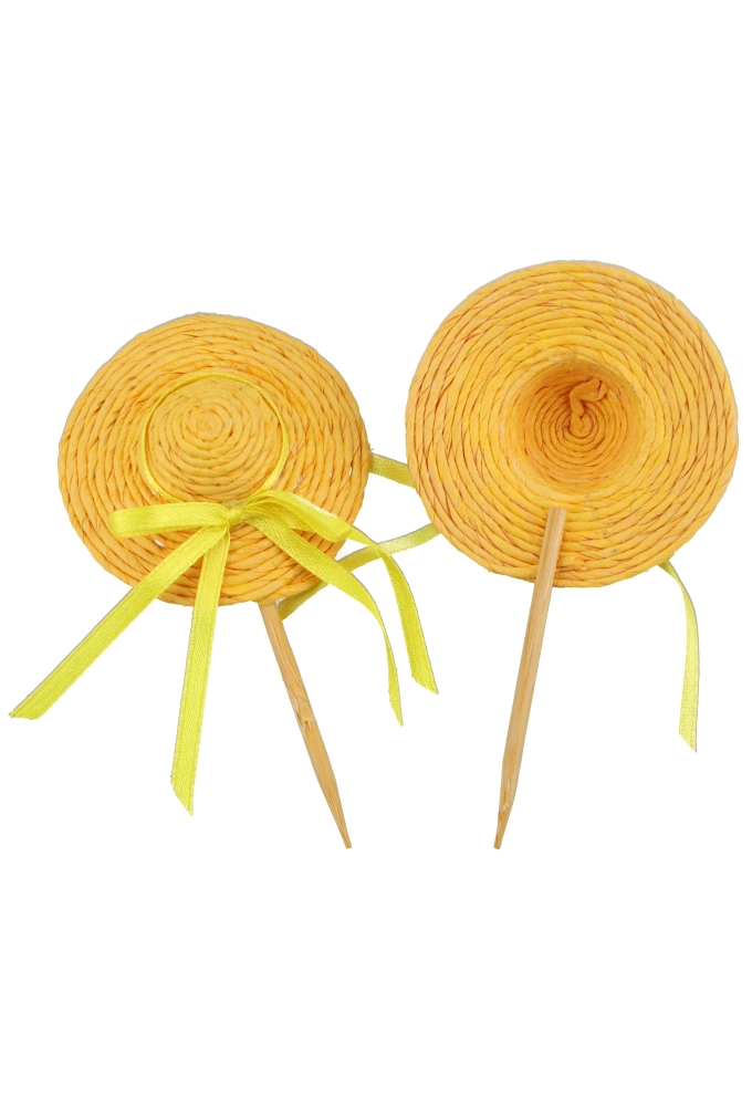 Kado Decoratie Hoedje Geel 5.5cm & lintje Met Prikker 10stuks