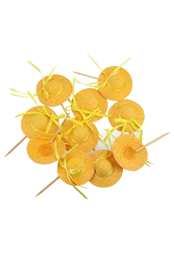 Kado Decoratie Hoedje Geel 5.5cm & lintje Met Prikker 10stuks