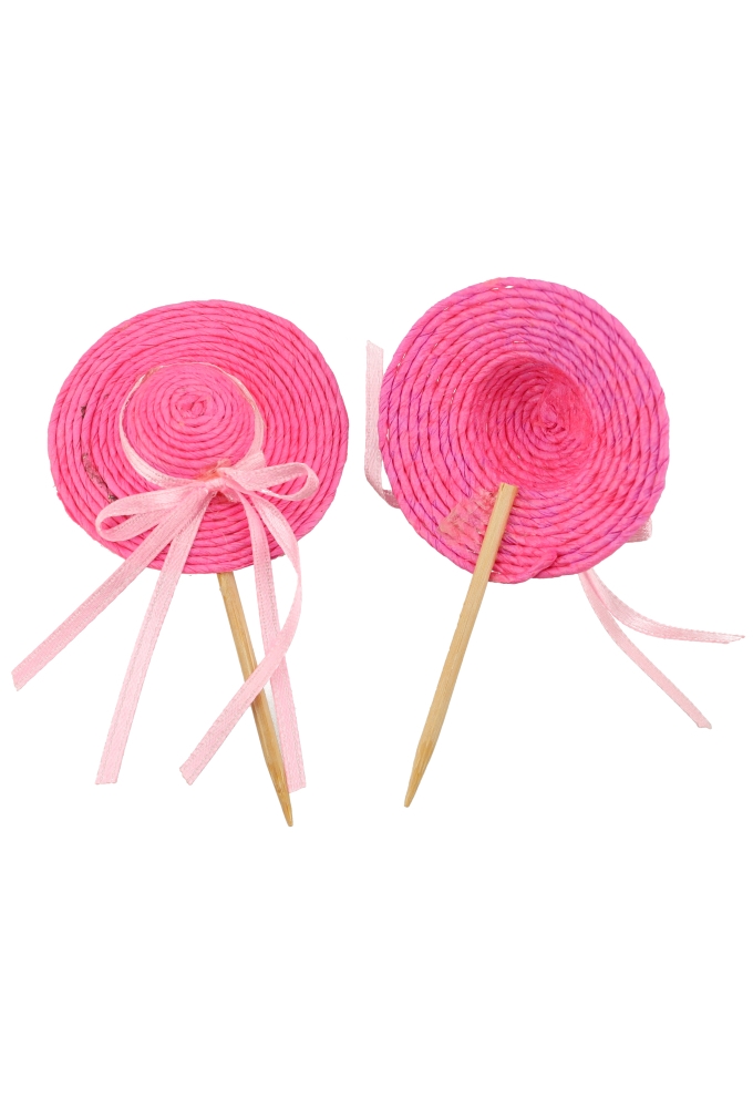Kado Decoratie Hoedje Roze 5.5cm & lintje Met Prikker 10stuks