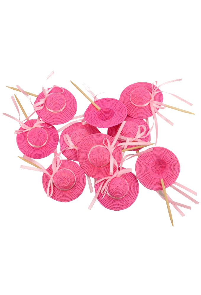 Kado Decoratie Hoedje Roze 5.5cm & lintje Met Prikker 10stuks