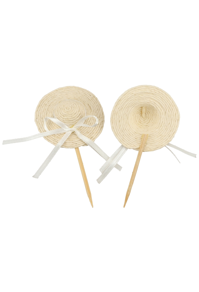 Kado Decoratie Hoedje Wit 5.5cm & lintje Met Prikker 10stuks