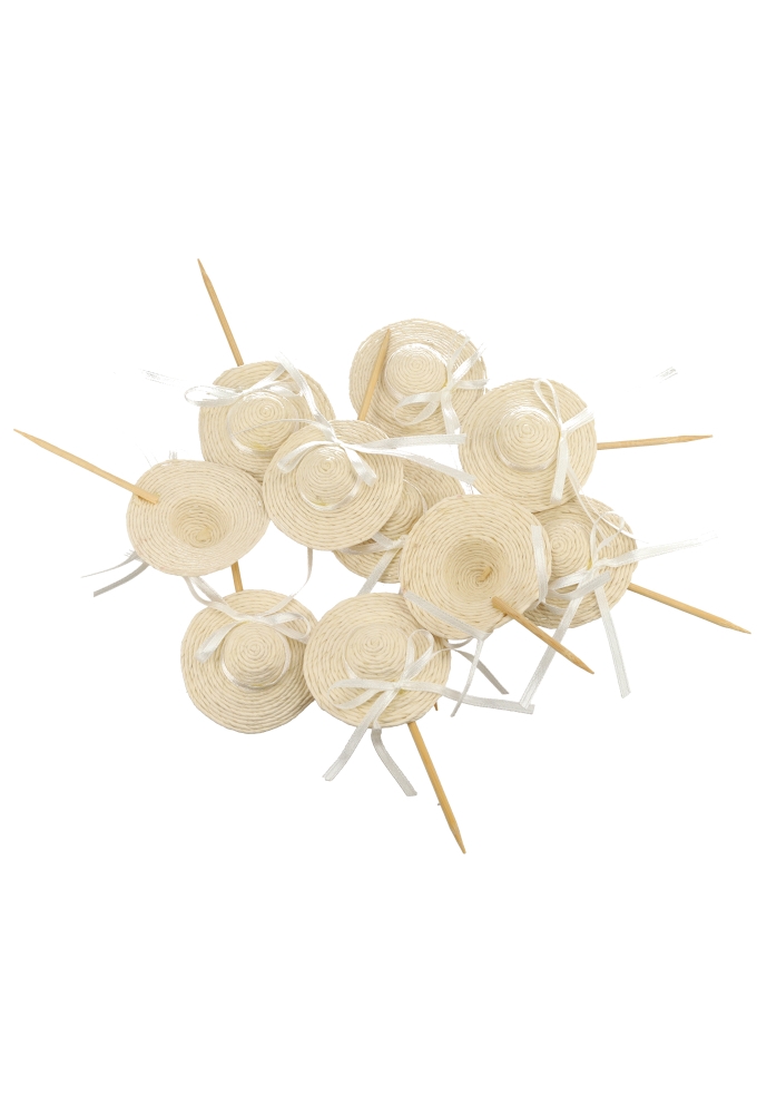 Kado Decoratie Hoedje Wit 5.5cm & lintje Met Prikker 10stuks