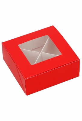 Bonbondoosjes Klepje Rood Venster 4 bonbons 10x10x4cm 10stuks Bonbondoosjes Klepje Rood Venster 4 bonbons 10x10x4cm 10stuks
