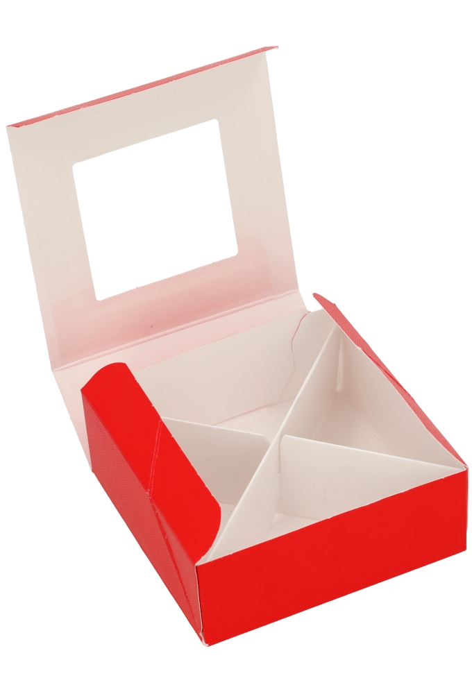 Bonbondoosjes Klepje Rood Venster 4 bonbons 10x10x4cm 10stuks Bonbondoosjes Klepje Rood Venster 4 bonbons 10x10x4cm 10stuks