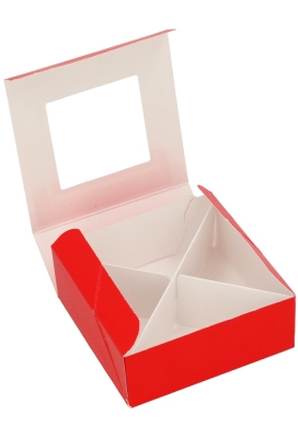 Bonbondoosjes Klepje Rood Venster 4 bonbons 10x10x4cm 10stuks Bonbondoosjes Klepje Rood Venster 4 bonbons 10x10x4cm 10stuks
