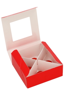 Bonbondoosjes Klepje Rood Venster 4 bonbons 10x10x4cm 10stuks Bonbondoosjes Klepje Rood Venster 4 bonbons 10x10x4cm 10stuks