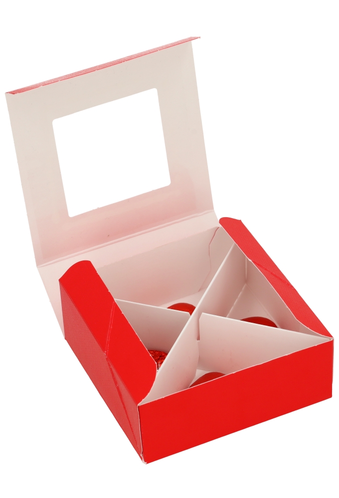 Bonbondoosjes Klepje Rood Venster 4 bonbons 10x10x4cm 10stuks