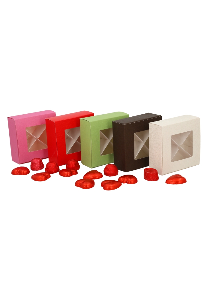 Bonbondoosjes Klepje Rood Venster 4 bonbons 10x10x4cm 10stuks