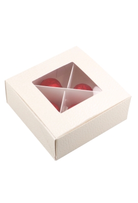 Bonbondoosjes Klepje Lederlook Wit Venster 4 bonbons 10x10x4cm 10stuks Bonbondoosjes Klepje Lederlook Wit Venster 4 bonbons 10x10x4cm 10stuks