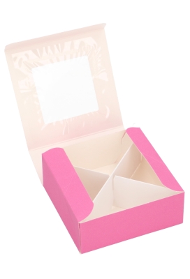 Bonbondoosjes Klepje Pink Venster 4 bonbons 10x10x4cm 10stuks Bonbondoosjes Klepje Pink Venster 4 bonbons 10x10x4cm 10stuks