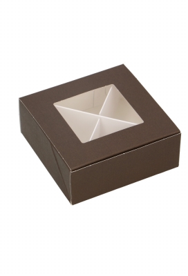 Bonbondoosjes Klepje Bruin Venster 4 bonbons 10x10x4cm 10stuks Bonbondoosjes Klepje Bruin Venster 4 bonbons 10x10x4cm 10stuks