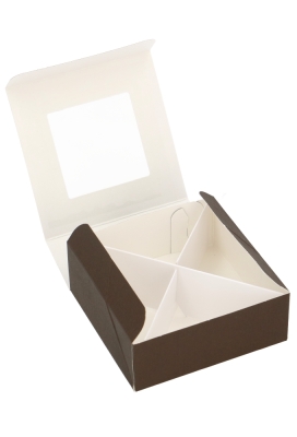 Bonbondoosjes Klepje Bruin Venster 4 bonbons 10x10x4cm 10stuks Bonbondoosjes Klepje Bruin Venster 4 bonbons 10x10x4cm 10stuks