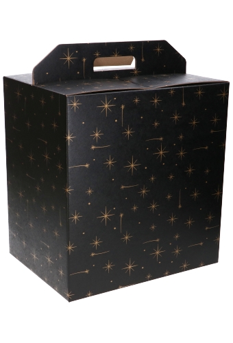 Geschenkdoos Draagbox Zwart Stars 33x25x35cm 29stuks