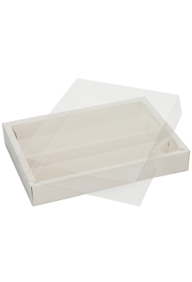 Bonbondoosjes Wit Relief Transp.Venster 21.5x14.5x3.5cm 10stuks Bonbondoosjes Wit Relief Transp.Venster 21.5x14.5x3.5cm 10stuks