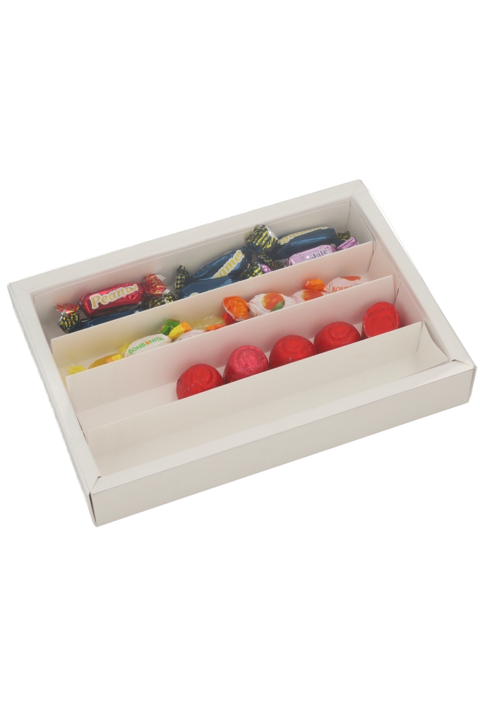 Bonbondoosjes Wit Relief Transp.Venster 21.5x14.5x3.5cm 10stuks