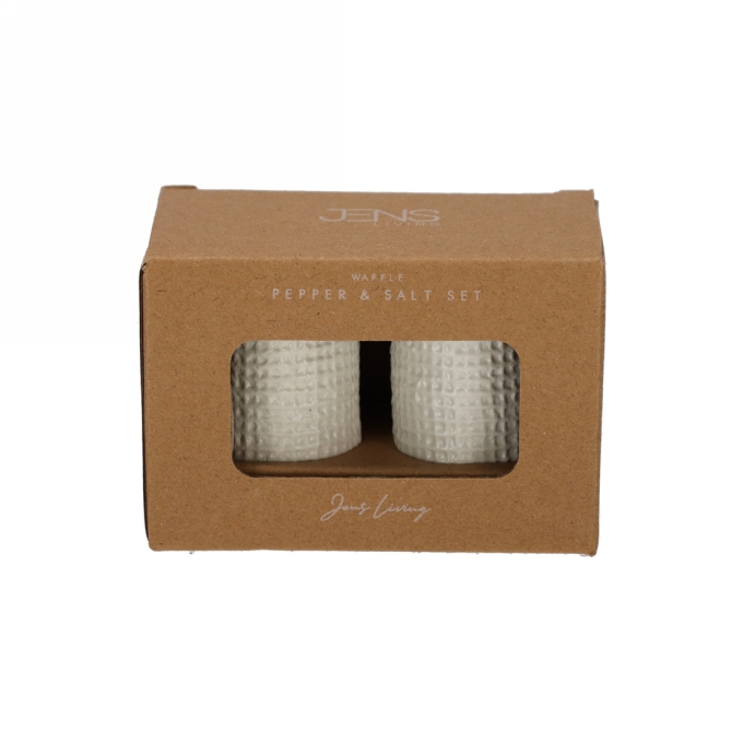 Jens Living Wafel Peper & Zout Set Steengrijs 9.5x5x7.5cm 1stuks Jens Living Wafel Peper & Zout Set Steengrijs 9.5x5x7.5cm 1stuks