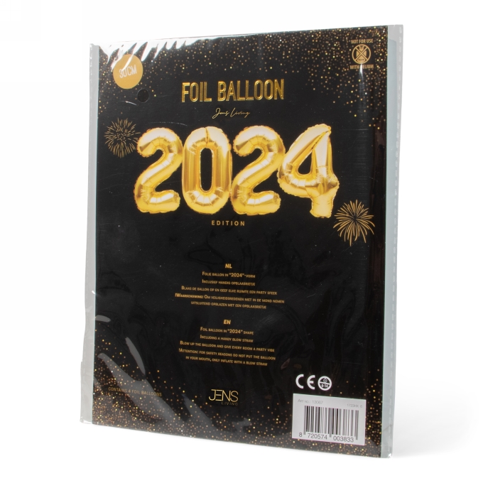 Jens Living Folie Ballon 2024 Goud 84x36x8cm 1stuks Jens Living Folie Ballon 2024 Goud 84x36x8cm 1stuks