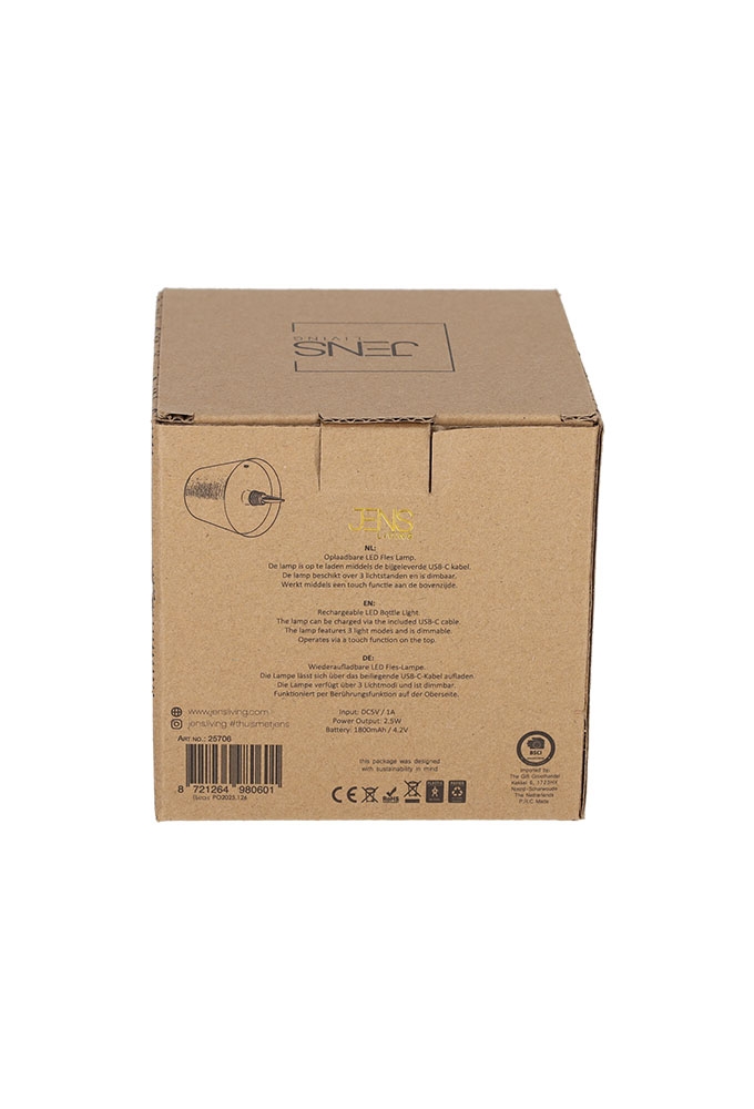 Jens Living Led Fles Lamp Goud 11x11x14.5cm 1stuks