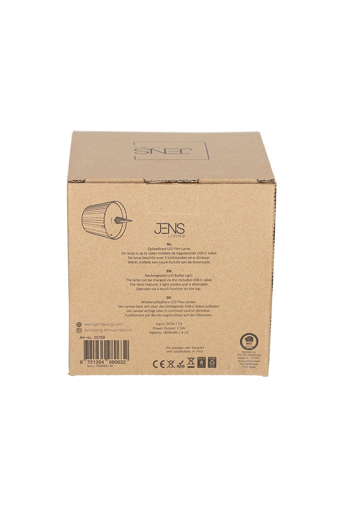 Jens Living Led Fles Lamp Ribbel Zwart 11.2x11.2x14.5cm 1stuks Jens Living Led Fles Lamp Ribbel Zwart 11.2x11.2x14.5cm 1stuks