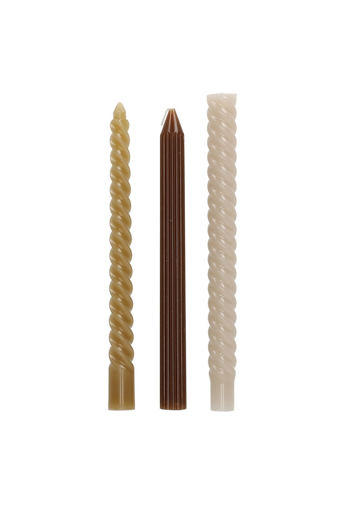 Jens Living Swirl Dinerkaarsen Taupe set van 3stuks 2x2x24.5cm 1stuks