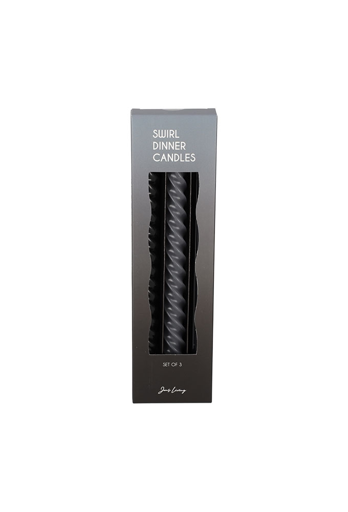 Jens Living Swirl Dinerkaarsen Grijs & Zwart set 3st 2x2x24.5cm 1st