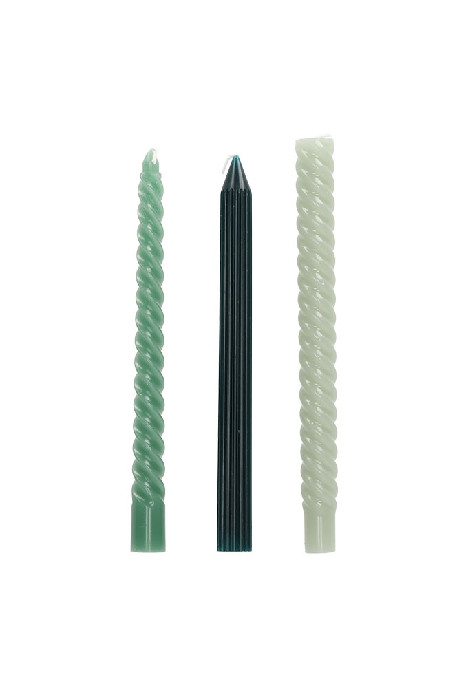 Jens Living Swirl Dinerkaarsen Groen set van 3stuks 2x2x24.5cm 1stuks