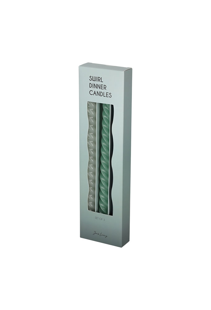 Jens Living Swirl Dinerkaarsen Groen set van 3stuks 2x2x24.5cm 1stuks