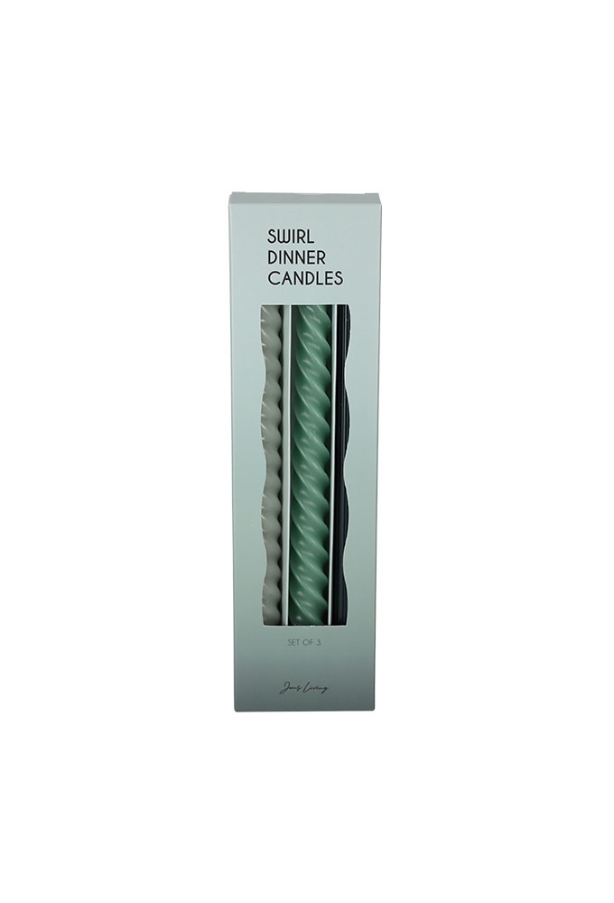 Jens Living Swirl Dinerkaarsen Groen set van 3stuks 2x2x24.5cm 1stuks