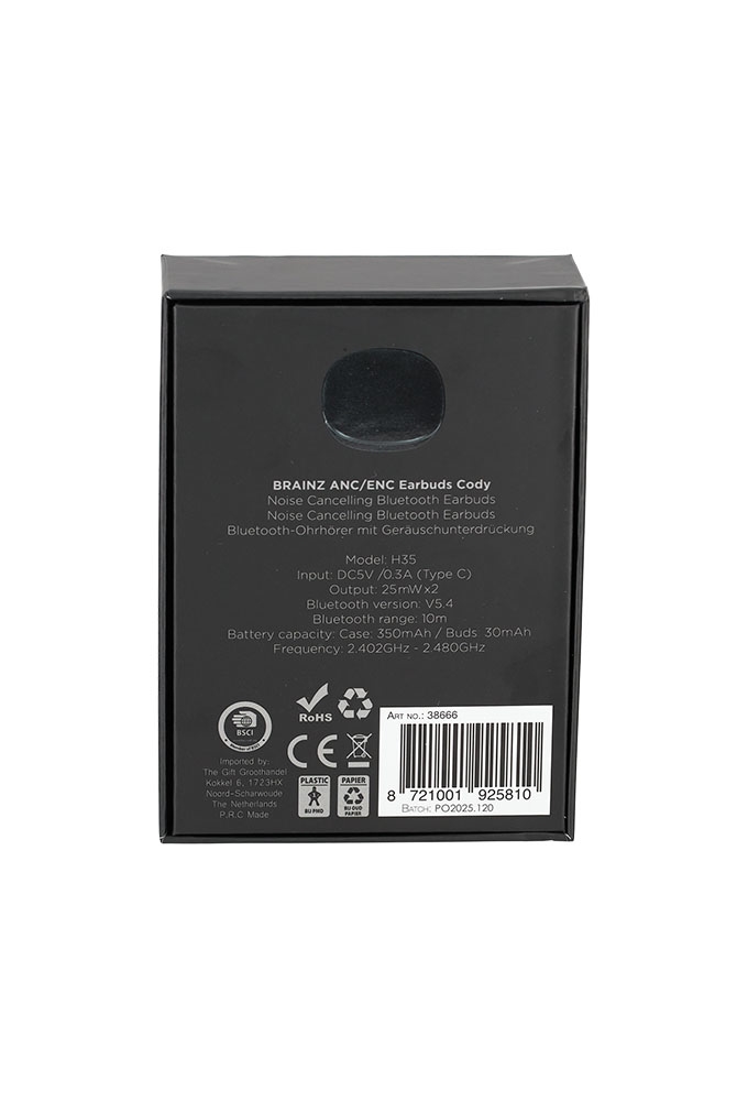 Brainz Anc Earbuds Cody Zwart 6.4x6x3.2cm 1stuks Brainz Anc Earbuds Cody Zwart 6.4x6x3.2cm 1stuks