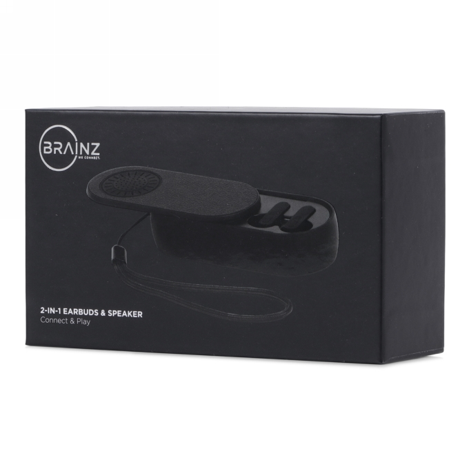 Brainz 2 in 1 Earbuds & Speaker Zwart 11x5x2.5cm 1stuks Brainz 2 in 1 Earbuds & Speaker Zwart 11x5x2.5cm 1stuks