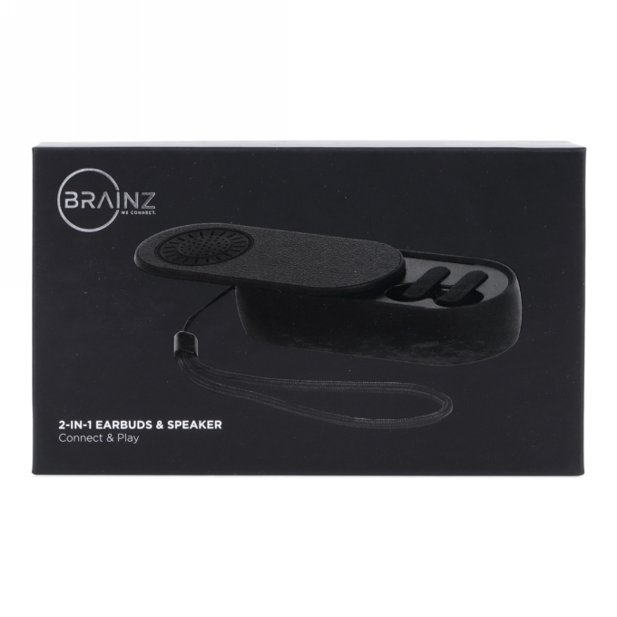 Brainz 2 in 1 Earbuds & Speaker Zwart 11x5x2.5cm 1stuks Brainz 2 in 1 Earbuds & Speaker Zwart 11x5x2.5cm 1stuks