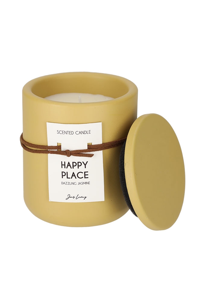 Jens Living Geurkaars Happy Place 9x9x11cm 1stuks Jens Living Geurkaars Happy Place 9x9x11cm 1stuks