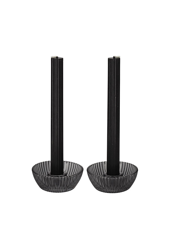 Jens Living Giftset Kandelaar Kaars Zwart set van 2st 8.5x8.5x21cm 1st