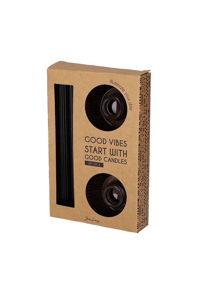 Jens Living Giftset Kandelaar Kaars Zwart set van 2st 8.5x8.5x21cm 1st