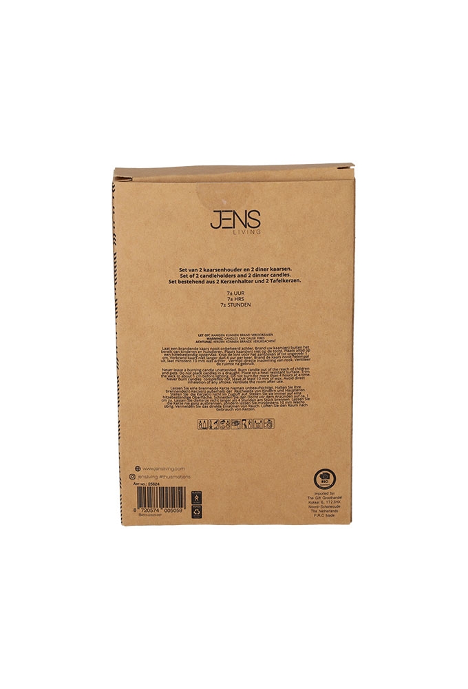 Jens Living Giftset Kandelaar Kaars Zwart set van 2st 8.5x8.5x21cm 1st