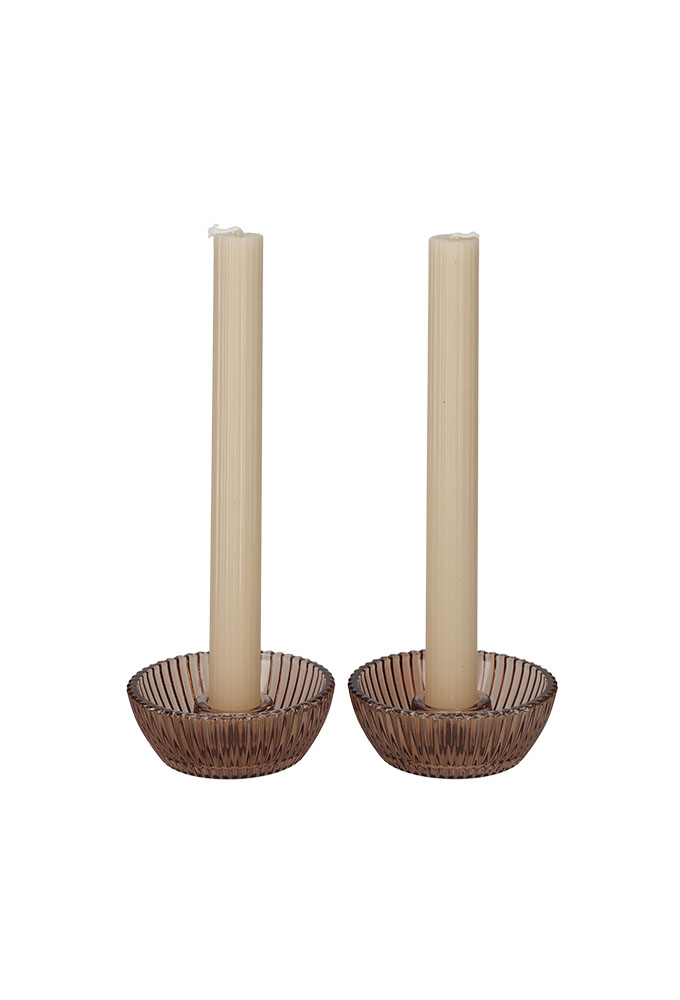 Jens Living Giftset Kandelaar Kaars Bruin set van 2st 8.5x8.5x21 1st